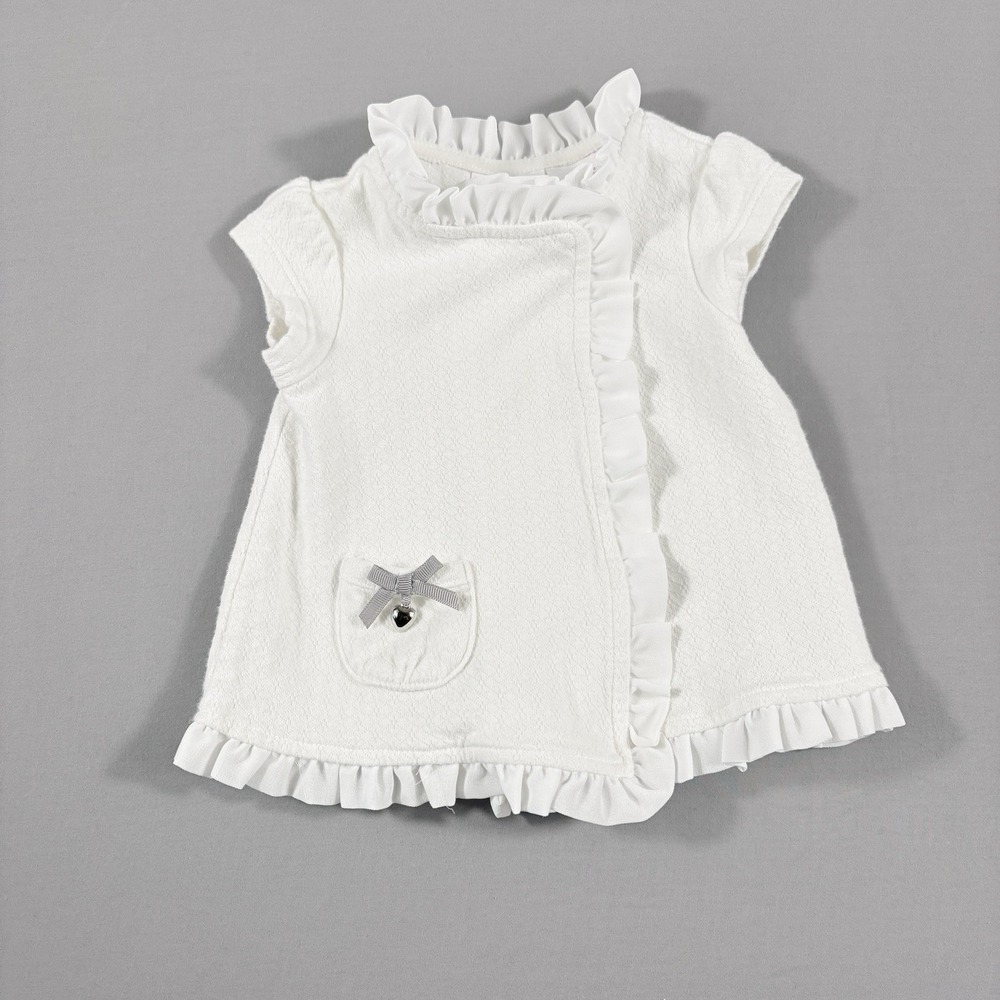 Piper And Posie Cream Ruffle Dress 3-6 Months Ivory Heart Bow Pocket Snap Front